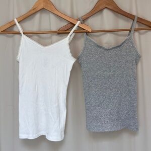 h&m girl ribbed camisoles lace v-neck bundle of 2 gray white 12-14y